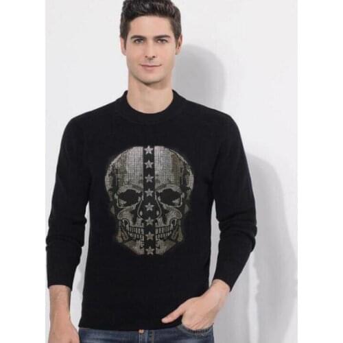Summer Fashion New Style With Diamond Sweaters Skull Slim long Sleeve Mens sweater 100% cotton top quality
