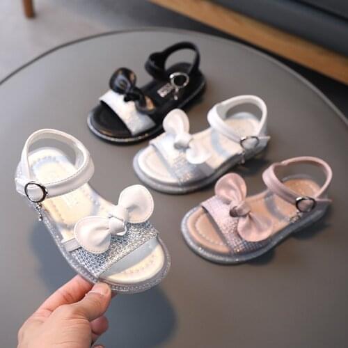 Summer New Kids Shoes Girls Bow Sandals Soft Bottom Rhinestone Girls Beach Shoes Kids Shoes for Girl Sandals
