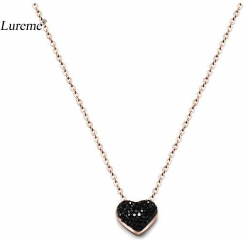 Lureme Womens Stainless Steel Rose Gold Heart with Black Crystal Pendant Necklace (nl005833)