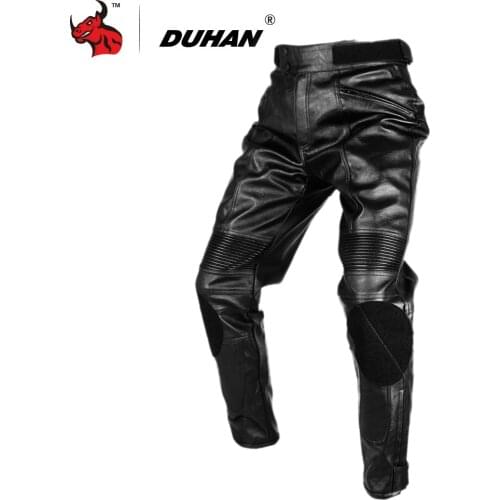 DUHAN Motorcycle Pants Waterproof PU Leather Motorcross Pants Men Moto Pants Riding Protective Trousers Black