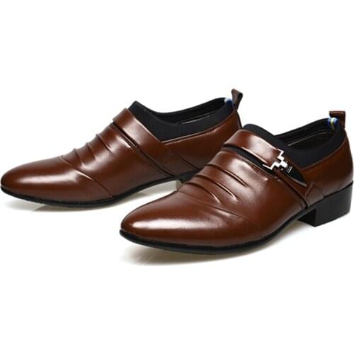 Size 45 Fashion PU Leather Men Dress Shoes Pointed Toe Bullock Oxfords Shoes For Men Slip On Designer Luxury Men Shoes