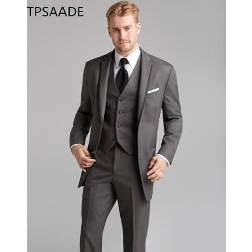 3 Piece Jacket+Pants+Vest Latest Coat Pants Designs Grey Men Suits Wedding Groom Groomsmen Formal Blazer Handsome Men Tuxedos