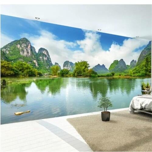 Mural wall papers home decor Custom wallpaper HD Guilin Mountains and Waters Clear Water Scenery TV Background Wall