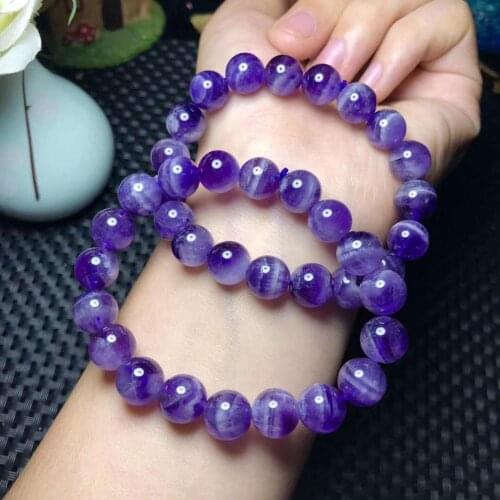 Natural Stone Purple Amethysts Charm Bracelet With Beads 6mm 8mm 10mm Beaded Bracelet For Man Women Jewelry Best Friend Crystal