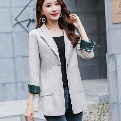 Spring autumn new long-sleeved loose casual Korean fashion suit jacket female plus size coat