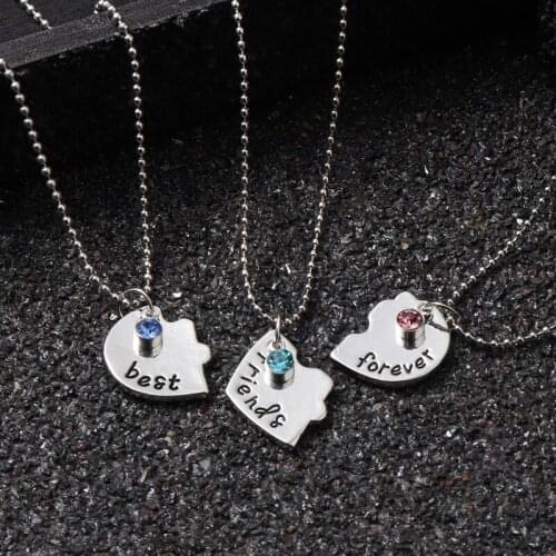 3pcs Rhinestone Best Friend Forever Necklace Heart Pendant Bff Necklace Trendy Charm Friendship Jewelry For Women Ladies