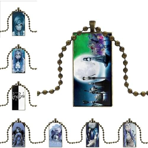 Cartoon Tim Burtons Corpse Bride Necklace Fashion Long Chain With Rectangle Necklace Jewelry For Women