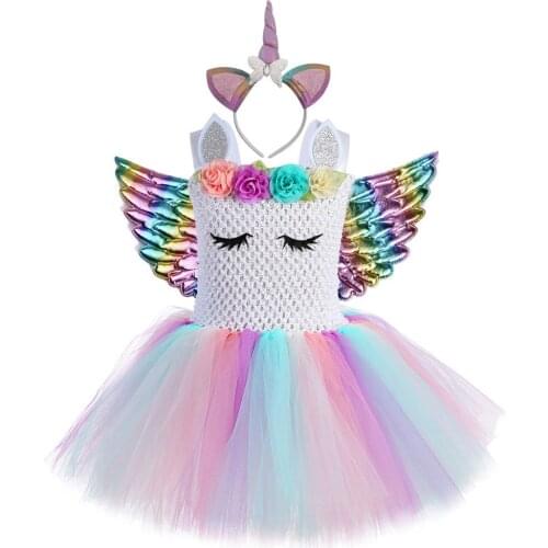 Princess Little Girls Dress Pony Knee Length Surprise Dress Teen Unicorn Tutu Christmas Dress with Unicorn Headband Angel Wings
