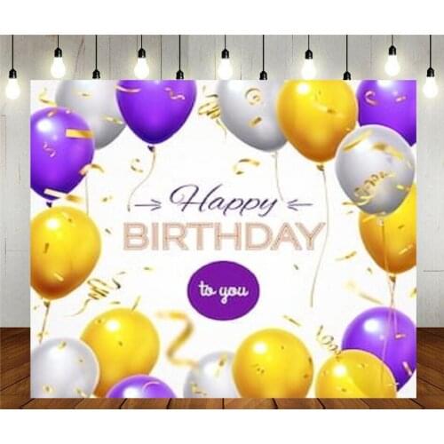 Photo Studio Props Photography Backdrop Happy Birthday Shining Flying Helium Balloon And Golden Shiny Confetti Vinyl Background