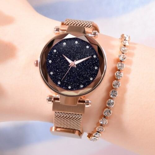 Luxury Womens Watches Fashion Elegant Magnet Buckle Rose Gold Ladies Wristwatch Starry Sky Diamond Gift Quartz Relogio Mujer