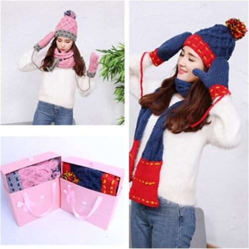 Christmas Gift Winter Cute Girl Colorful Woolen Hat Scarf Gloves Three Piece Suit Scarf Winter Hat for Boys