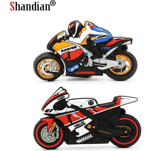 SHANDIAN Cartoon Motorcycle USB 2.0 Flash Drive 4GB 8GB 16GB 32GB 64GB 128GB Pen Drives Sports Car Memory 100% Real Capacity