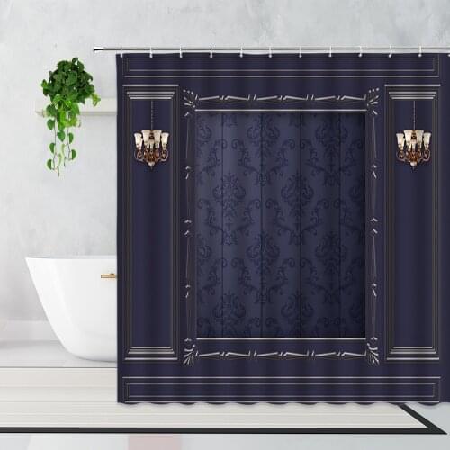 Blue Retro Wooden Door Printing Shower Curtains Creative Geometric Bathroom Accessories Waterproof Bath Curtain Bathtub Screen