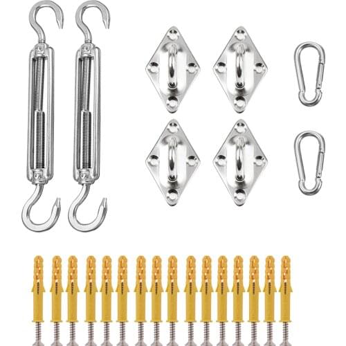 Sun Shade Sail Canopy Accessory 24pcs/set 304 Stainless Steel Outdoor Awning Hardware Kit Turnbuckle Pad Eye Hook Screws
