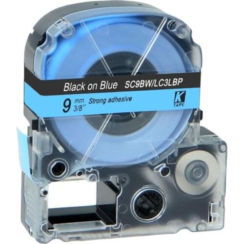 9mm Black on Blue SC9BW Compatible Epson KingJim Label Printers LC-3LBP Laminated Label Tapes Ribbon LC3LBP for LW-300 400