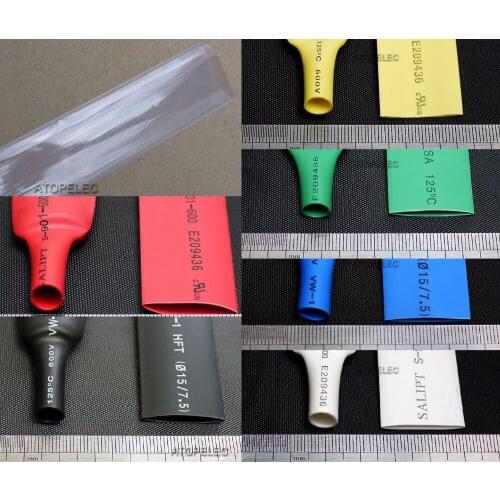 25mm Wide / 15mm Diameter Polyolefin 2:1 Heat Shrink Tubing ROHS UL Black/Red/Yellow/Green/Blue/White/Clear