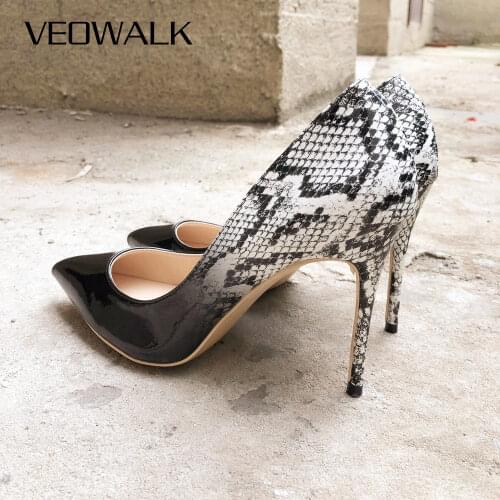 Veowalk Gradient Snake Patern Women Sexy Extremely High Heels Pointed Toe Slip On Stilettos Pumps for Fashion Ladies Party Shoe