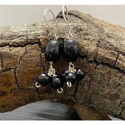 4Unik Handmade Drop Earrings Women Black Obsidian Stone Bohemian Dangle Earring Unique Art Deco Gems Stone Jewelry 4UN-E019