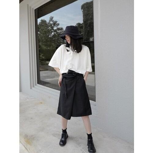 Womens summer skirt type irregular A version design short skirt European and American style asymmetrical black short skirt