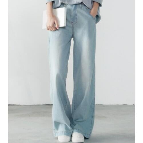 Women Summer Loose Wide Leg bleached Washed Denim Pants Jeans Female Loose Wide Leg Trousers Vintage Ladies Zipper Jeans