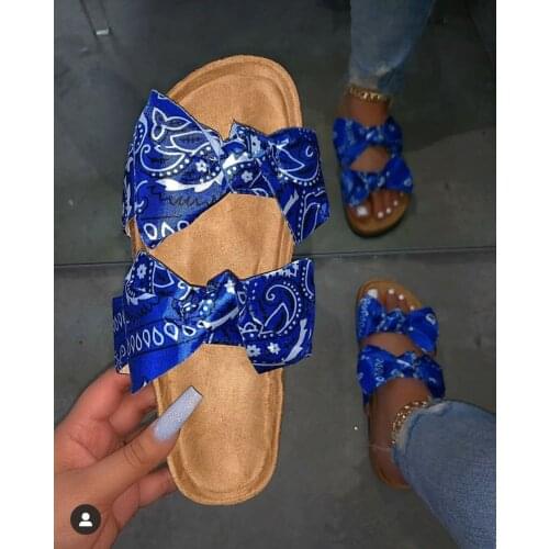 2020 New Women Slippers Fashion Beach Shoes Bow Cross Thick Sandals Leopard Grain Outdoor Wild Travel Home Red Flat Slippers