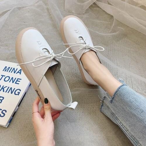 Round platform women shoes shallow mouth lace-up solid color casual comfortable simple elegant temperament walking shoes U19-12