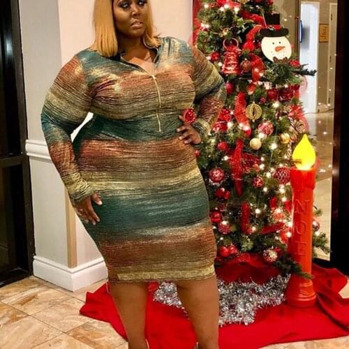 Plus Size Dresses for Women Midi High Waist Zip Up Vintage Striped Christmas Dress Stretchy Elegant Dress Wholesale Dropshipping