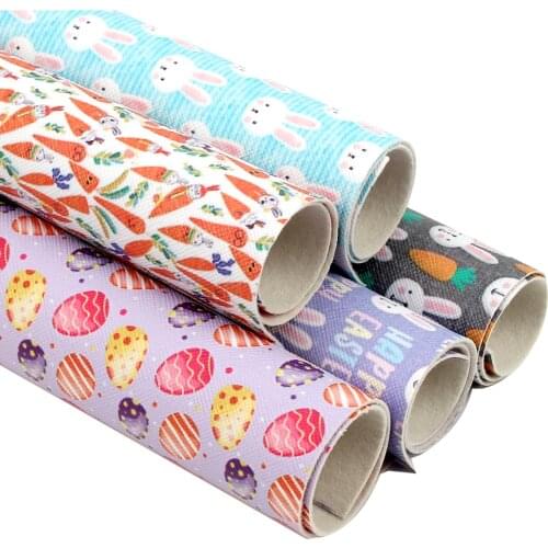 Easter Eggs Printed Faux Leather Fabric Sheets Syntheticr Leather DIY Bows Earring Craft Home Party Decoration 22*30cm/0.8mm 1pc