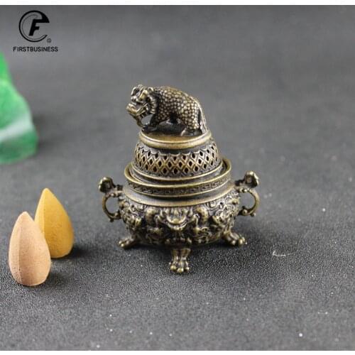 1pc Vintage Design Tibetan Style Mini Copper Bronze Incense Burner Censer Metal Craft Home Decor Buddhist Living Room Supplies