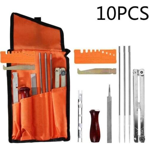 10pcs /Set Professional Chainsaw Chain Grinding Kit Hardwood Handle + Round / Flat File Guide Bar File Sharpener Tools Set