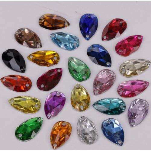 100pcs/Lot, 7*12mm, 10*14mm, 10*18mm, 17*28mm Colors Flat Back Resin Teardrop Sew On Stones
