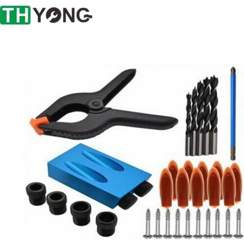15 Degree Angle 34Pcs Woodworking Oblique Pocket Hole Locator Drill Bits Guide Jig Kit Set Hole Puncher DIY Carpentry Tools