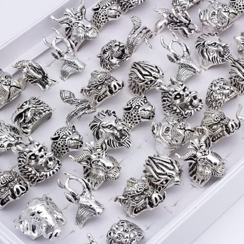 20pcs/lot Vintage Punk Animal Mix Style Metal Jewelry Rings For Men Women Size 8 to 11