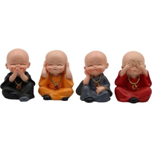 4pcs/Set Monk Doll Ornament Miniature Resin Figurine for Meditation Desktop