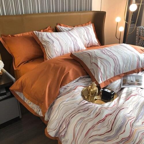 4Pcs Luxury Egyptian Cotton Bedding Set Queen King size AB Side Duvet Cover Bed sheet set Fitted sheet