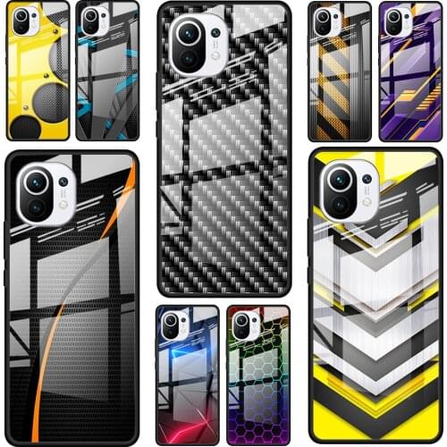 Car Carbon fibre for Xiaomi Mi 11 Ultra Lite 10T Note 10 9T Pro CC9 CC9E 5G Luxury Tempered Glass Phone Case Cover