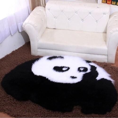 Black White Cute Animal Wool Faux Fur Sheepskin Rug Mat Fluffy Plush Shaggy Carpet Bedroom Warm Door Mat Panda/Bear/Sheep