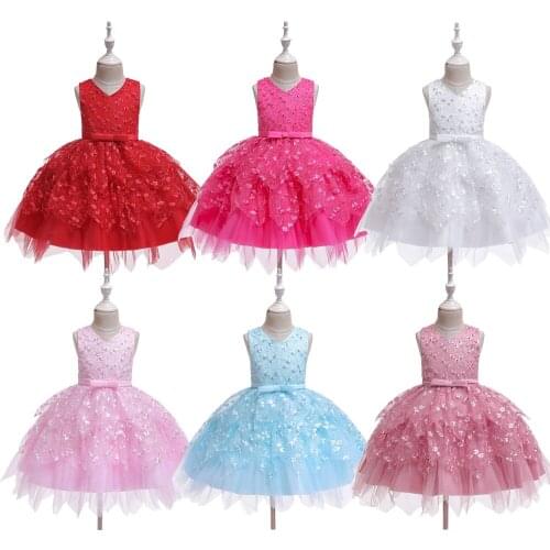 Kids Elegant Pearl Princess Dress Girls Party Dresses For Wedding Evening Party Embroidery Flower Girl Dress Girl Clothes