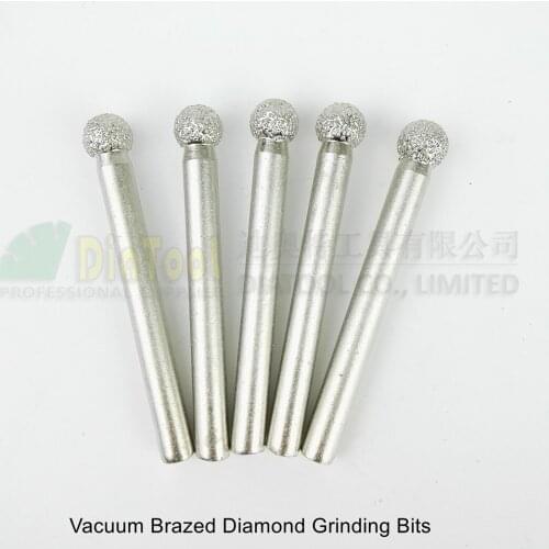 DIATOOL 5pcs #10 Vacuum Brazed Diamond Grinding Bits 8mm Ball Type Mounted Points 6mm Shank Engraving Bits