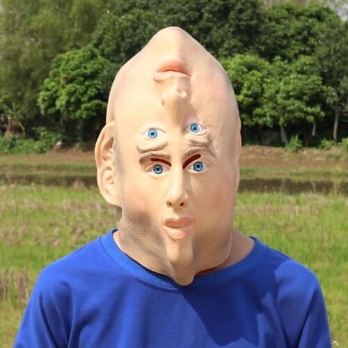 Double Vision False Faade Head Down Funny Latex Headgea Party Halloween Cosplay Accessory Scary Carnival Disguisment One Size