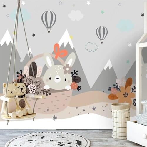 Custom Photo Wallpaper Nordic Hand-painted 3D Cartoon Rabbit Childrens Room Mural Background Wall Painting Papel De Parede 3 D