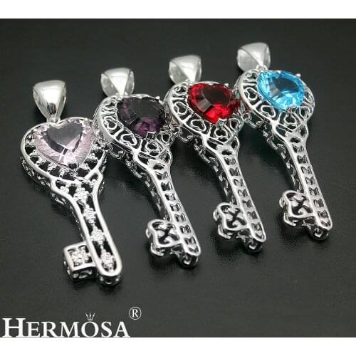 Hermosa 4 Colors HeartAmethyst Garnet Kunzite Jewelry Love Key Style Necklace Pendant 65mm Mothers Day SALE