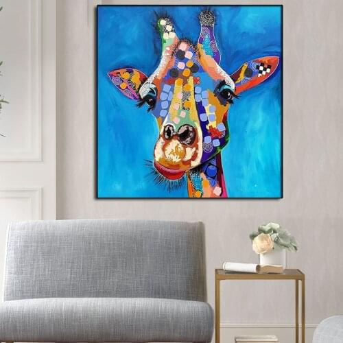Cororful Giraffe Oil Painting Printed on Canvas Cartoon Animal Paintings Cuadros Home Decoration for Wall Art Pictures Poster