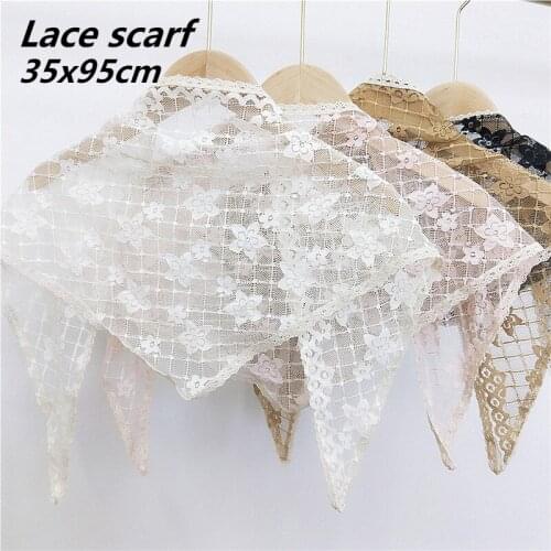 Nice Lace Fabric Embroidery Plaid Womens Finished Triangle Scarf Temperament Shopping Trip Fashion Collar Beach Sunscreen Shawl