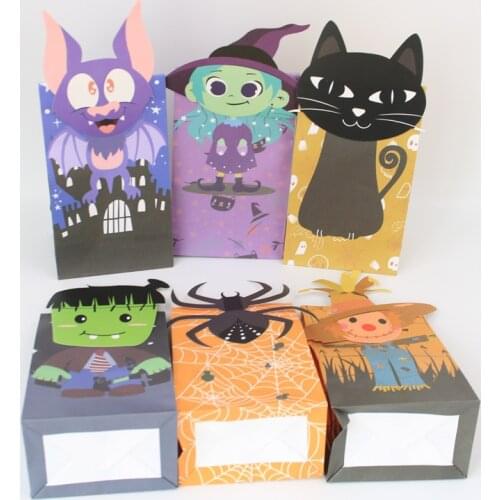 24pcs Kraft Paper Oil-proof Food Packaging Bags Halloween Biscuit Cake Box Party Candy Bag