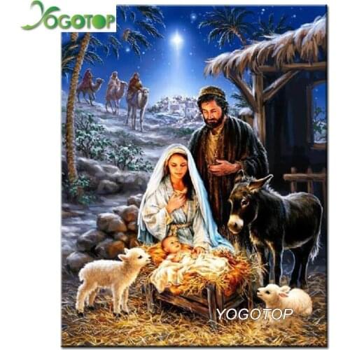 YOGOTOP Diy Diamond Painting Cross Stitch Kits 5D Diamond Embroidery Jesus birth and cow Home Decor Square Mosaic Pictures CV491