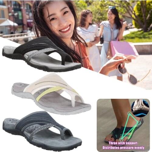 Newly Open Toe Women Sandals for Summer Beach Arch Support Design Flip Flop Flat Heel