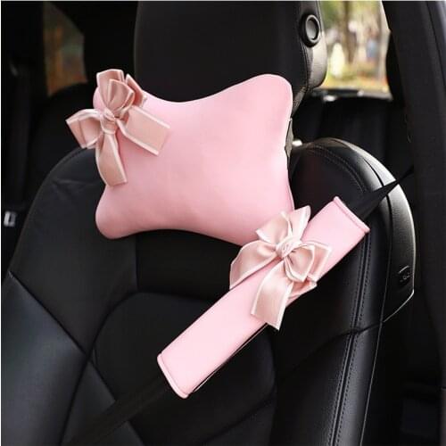 2021 New Arrival Four Seasons Butterfly Bow Ice Silk Car Neckpillow Anti-fatigue Car Headrest Pillow Female Car Supplies