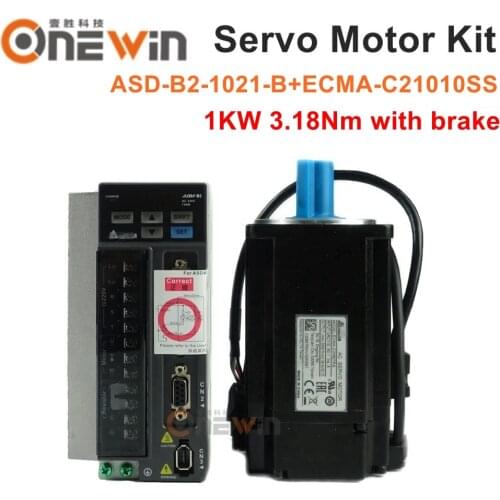 New and original 1kw AC servo motor drive kit with brake ECMA-C21010SS + ASD-B2-1021-B 3.18N.m 3000rpm 100MM with 3M cable
