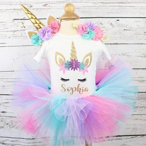 Personalised baby girl first birthday cake smash Customize unicorn name age any Character Baptism Baby Shower tutu t shirt outfi